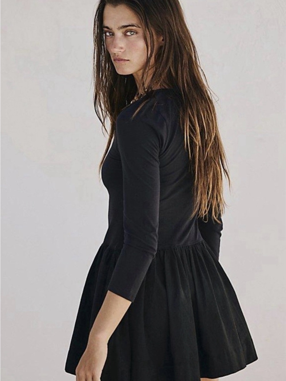 Free People Black Long-Sleeve Fit & Flare Dress